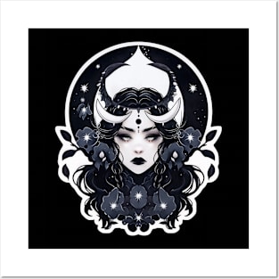 Dark Gothic Moon Goddess Posters and Art